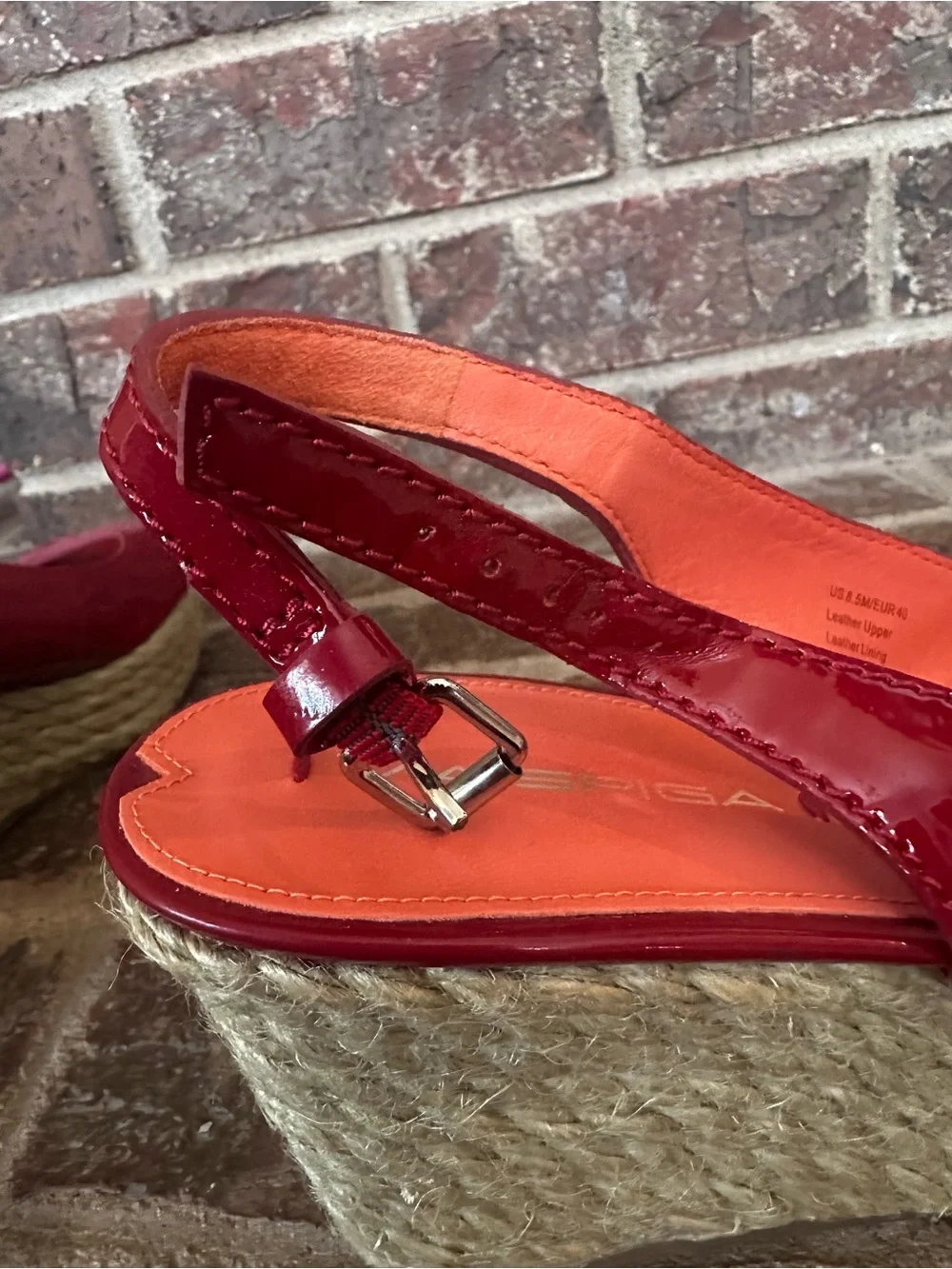 VIA SPIGA Red Patent Leather Espadrille Platform Wedge Sandals | 8.5